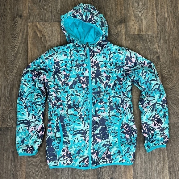 Columbia Other - Columbia Girls Size L 14/16 Reversible Blue Floral Full Zip Windbreaker Jacket